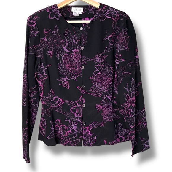 DUE PER DUE 100% Silk Vintage Button Front Blouse Removable Shoulder Pads  Sz 6 - Picture 1 of 8
